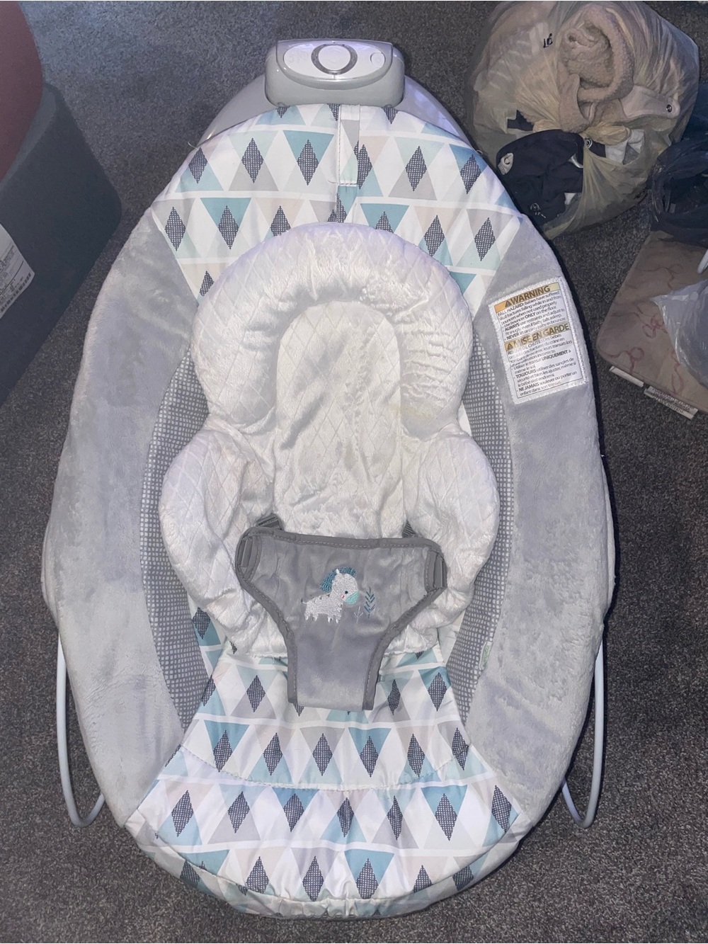 Neutral Gray & Teal Geometric Baby Bouncer